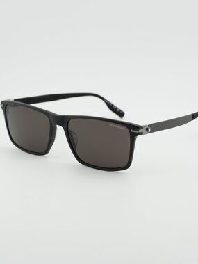 Montblanc MB0249S 001 Sunglasses Matte Black Square Frame, Grey Lenses